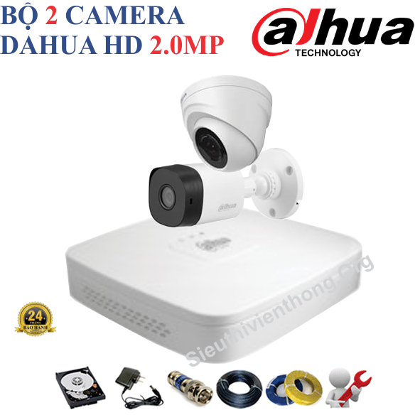 Trọn Bộ 2 Camera Dahua 2.0MP Chính Hãng ( 1 trong nhà, 1 ngoài trời )