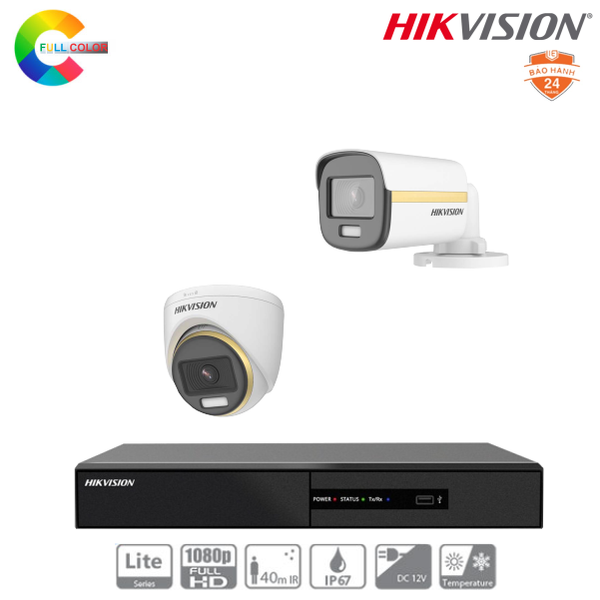  Trọn Bộ 02 Camera Hikvision ColorVu 2MP [Màu Ban Đêm] 