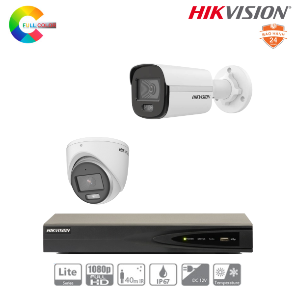Trọn Bộ 02 Camera IP Hikvision 2MP Có Màu Ban Đêm