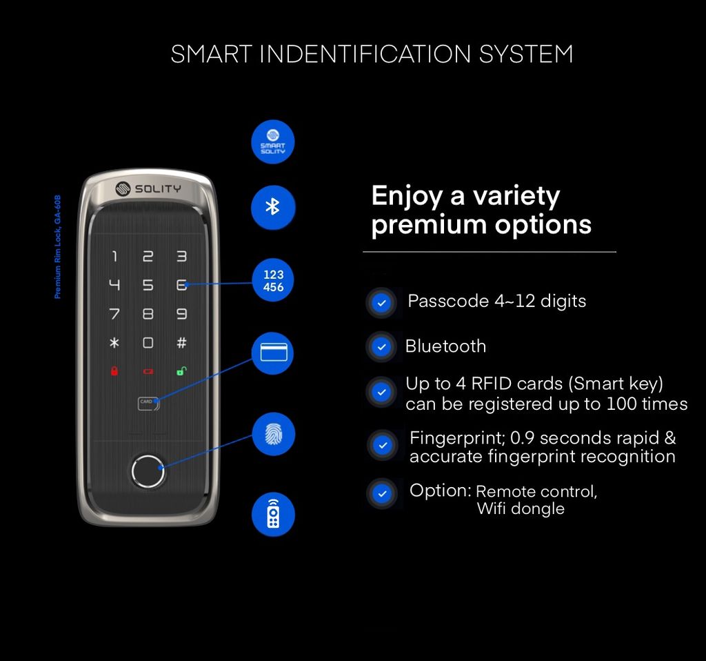 Khóa cửa vân tay Solity GA-60H ( Chốt móc dành cho cửa lùa )