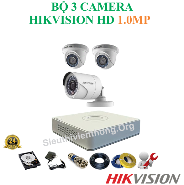 Trọn Bộ 03 Camera Hikvision 1.0MP Chính Hãng