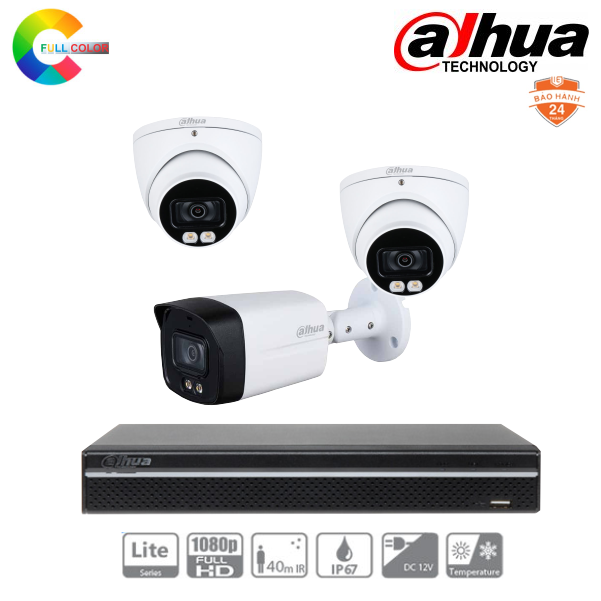 Trọn Bộ 3 Camera Dahua Full Color 2MP [Màu Ban Đêm]