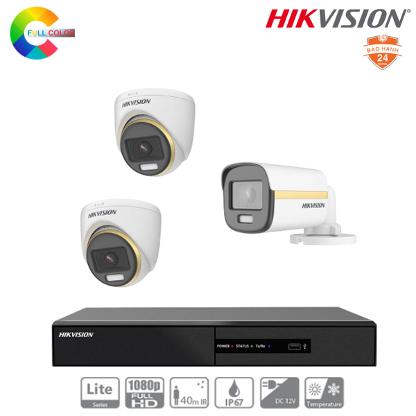  Trọn Bộ 03 Camera Hikvision ColorVu 2MP [Màu Ban Đêm] 