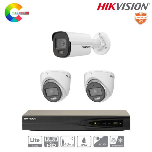  Trọn Bộ 03 Camera IP Hikvision 2MP Có Màu Ban Đêm 