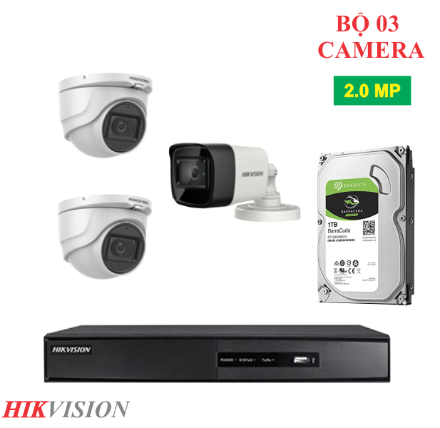Trọn Bộ 03 Camera Quan Sát Hikvision 2.0MP