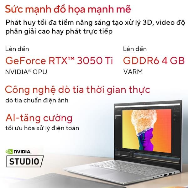 Laptop Asus Vivobook Pro 15 M6500QC MA005W (Ryzen 7 5800H/ 16GB/ 512GB SSD/ Nvidia GeForce RTX 3050 4Gb GDDR6/ 15.6inch 2.8K/ Windows 11 Home/ Silver/ Vỏ nhôm)