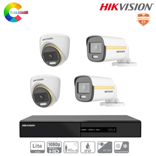  Trọn Bộ 04 Camera Hikvision ColorVu 2MP [Màu Ban Đêm] 