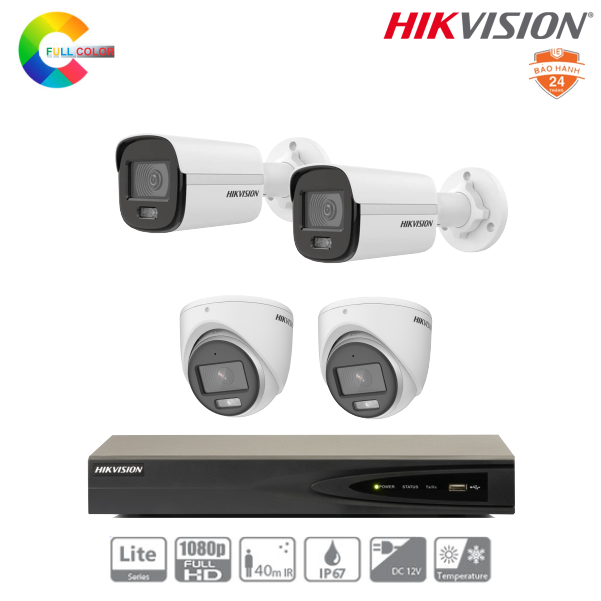 Trọn Bộ 04 Camera IP Hikvision 2MP Có Màu Ban Đêm