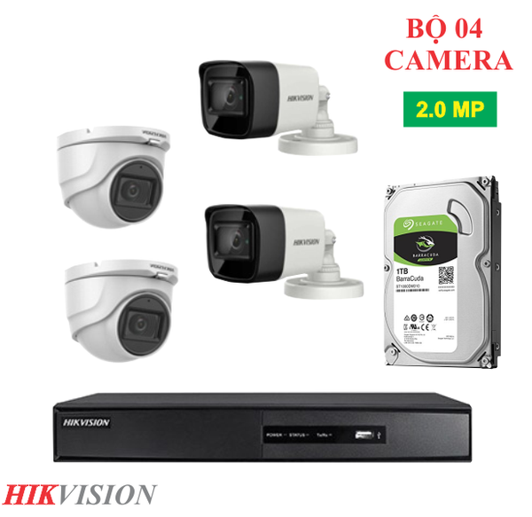  Trọn Bộ 04 Camera Quan Sát Hikvision 2.0MP 