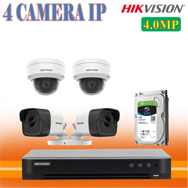 Trọn Bộ 04 Camera IP Hikvision 4.0MP Chính Hãng