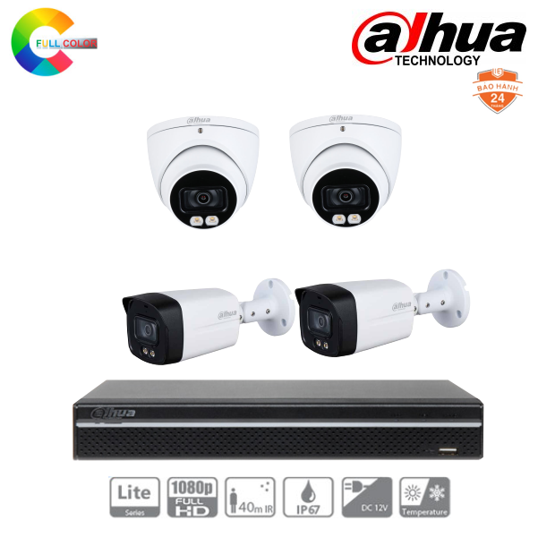 Trọn Bộ 4 Camera IP Dahua Full Color 2MP [Màu Ban Đêm]