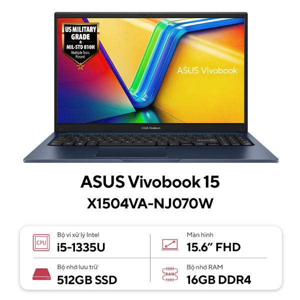 Laptop Asus Vivobook X1504VA NJ070W (Core i5 1335U/ 16GB/ 512GB SSD/ Intel Iris Xe Graphics/ 15.6inch Full HD/ Windows 11 Home/ Blue/ Vỏ nhựa)