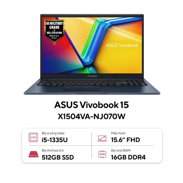 Laptop Asus Vivobook X1504VA NJ070W (Core i5 1335U/ 16GB/ 512GB SSD/ Intel Iris Xe Graphics/ 15.6inch Full HD/ Windows 11 Home/ Blue/ Vỏ nhựa)
