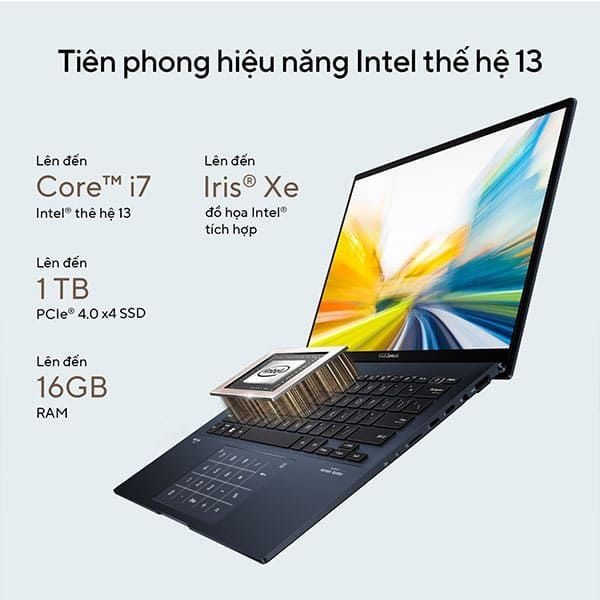 Laptop Asus Zenbook UX3402VA KM085W (Core i5 1340P/ 16GB/ 512GB SSD/ Intel Iris Xe Graphics/ 14.0inch WUXGA+/ Windows 11 Home/ Blue/ Vỏ nhôm/ Túi Sleeve, USDB-A to RJ45)