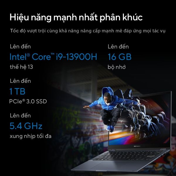 Laptop Asus Vivobook Flip TP3402VA LZ118W (Core i9-13900H/ 16GB/ 512GB SSD/ Intel Iris Xe Graphics/ 14.0inch WUXGA/ Windows 11 Home/ Silver/ Vỏ nhôm)