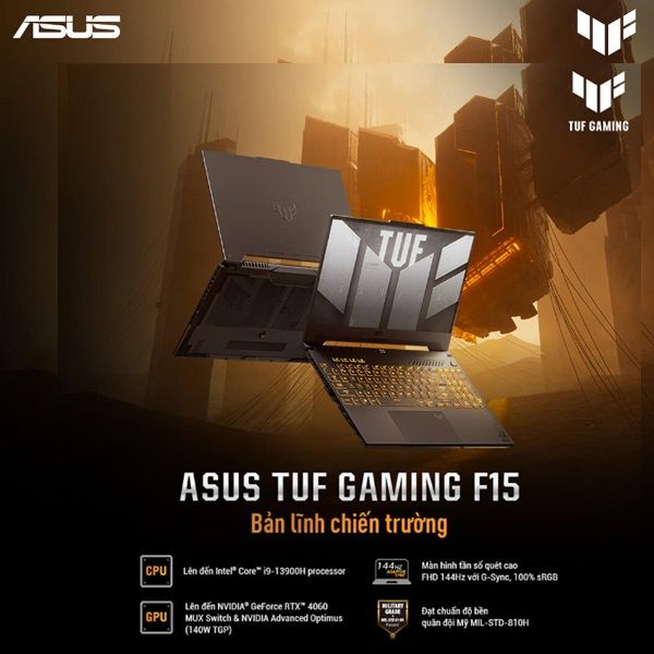  Laptop Asus TUF Gaming 15 FX507VV4 LP382W (Core i9-13900H/ 16GB/ 512GB SSD/ Nvidia GeForce RTX 4060 8GB GDDR6/ 15.6inch Full HD/ Windows 11 Home/ Grey) 