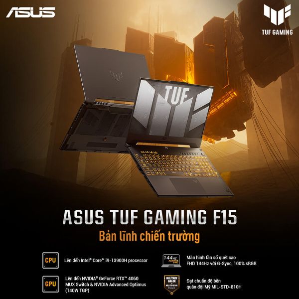  Laptop Asus TUF Gaming 15 FX507VV4 LP382W (Core i9-13900H/ 16GB/ 512GB SSD/ Nvidia GeForce RTX 4060 8GB GDDR6/ 15.6inch Full HD/ Windows 11 Home/ Grey) 
