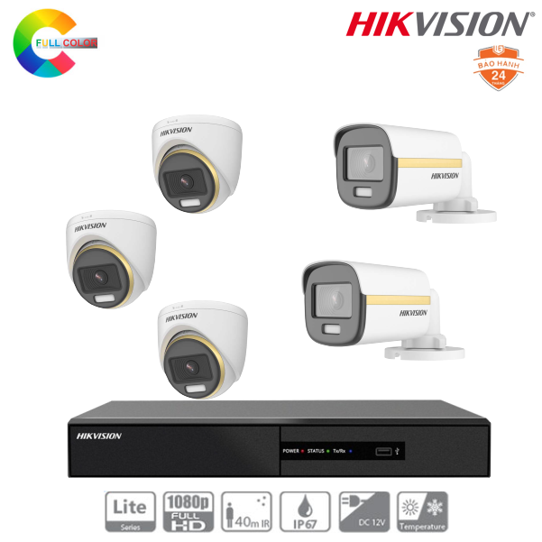 Trọn Bộ 05 Camera Hikvision ColorVu 2MP [Màu Ban Đêm]