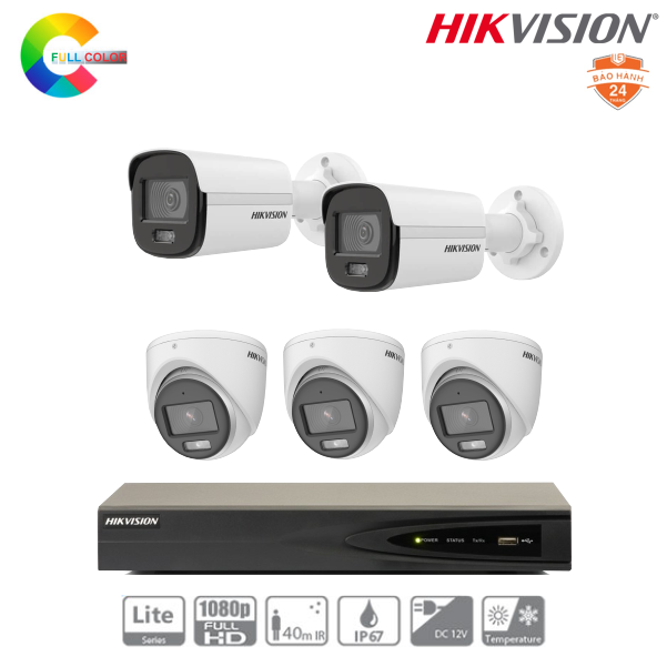 Trọn Bộ 05 Camera IP Hikvision 2MP Có Màu Ban Đêm