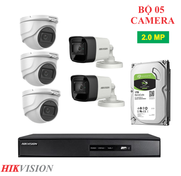  Trọn Bộ 05 Camera Quan Sát Hikvision 2.0MP 