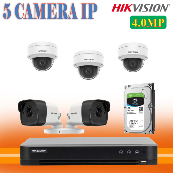 Trọn Bộ 05 Camera IP Hikvision 4.0MP Chính Hãng