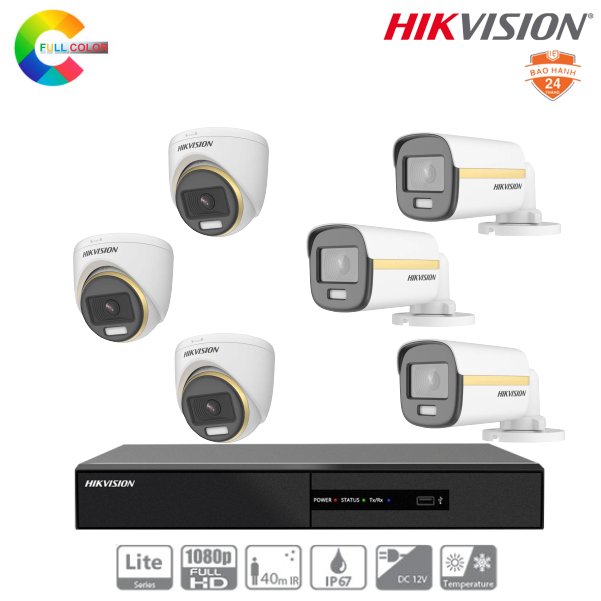 Trọn Bộ 06 Camera Hikvision ColorVu 2MP [Màu Ban Đêm]
