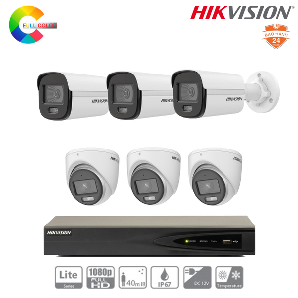  Trọn Bộ 06 Camera IP Hikvision 2MP Có Màu Ban Đêm 