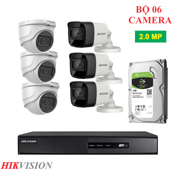  Trọn Bộ 06 Camera Quan Sát Hikvision 2.0MP 