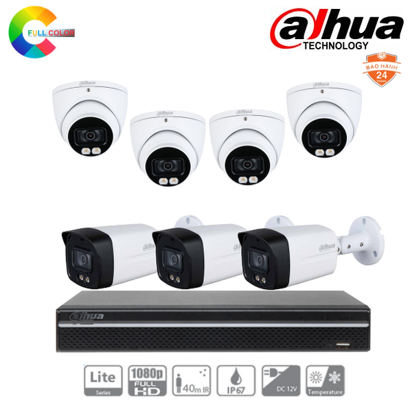  Trọn Bộ 7 Camera Dahua Full Color 2MP [Màu Ban Đêm] 