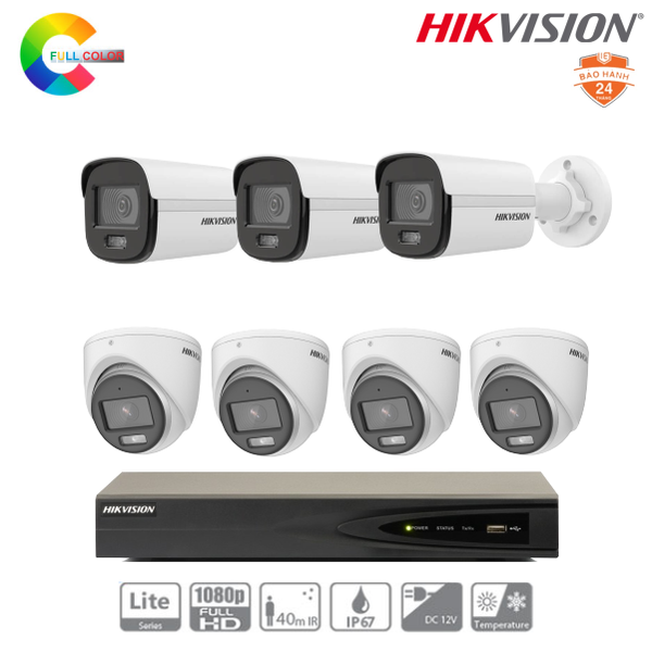  Trọn Bộ 07 Camera IP Hikvision 2MP Có Màu Ban Đêm 