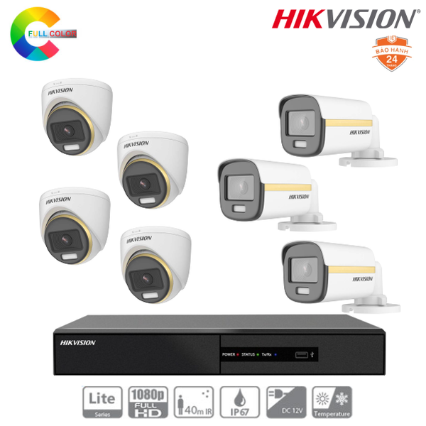  Trọn Bộ 07 Camera Hikvision ColorVu 2MP [Màu Ban Đêm] 