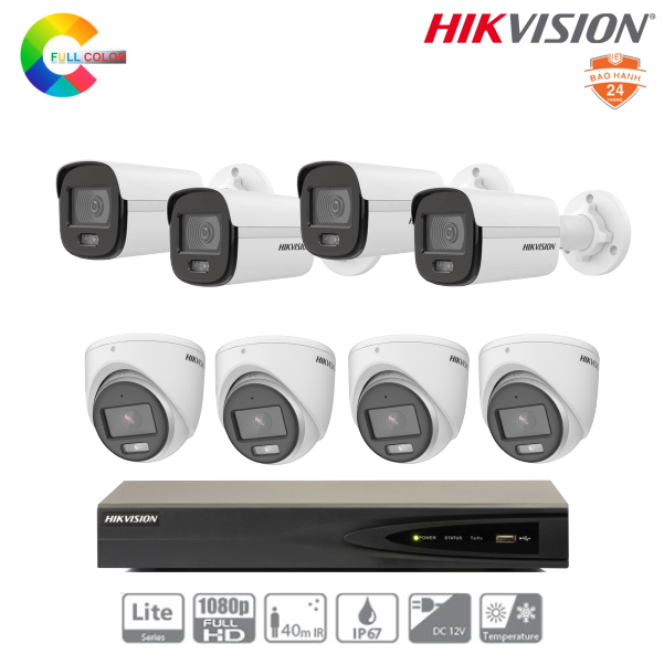 Trọn Bộ 08 Camera IP Hikvision 2MP Có Màu Ban Đêm
