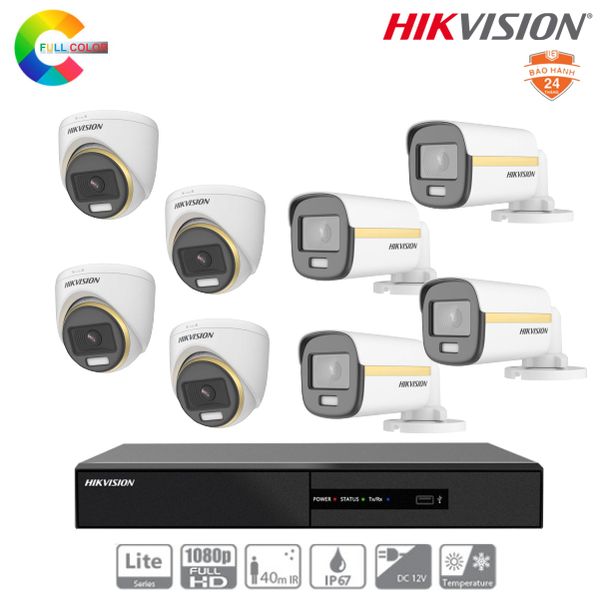  Trọn Bộ 08 Camera Hikvision ColorVu 2MP [Màu Ban Đêm] 