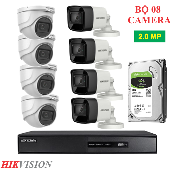 Trọn Bộ 08 Camera Quan Sát Hikvision 2.0MP