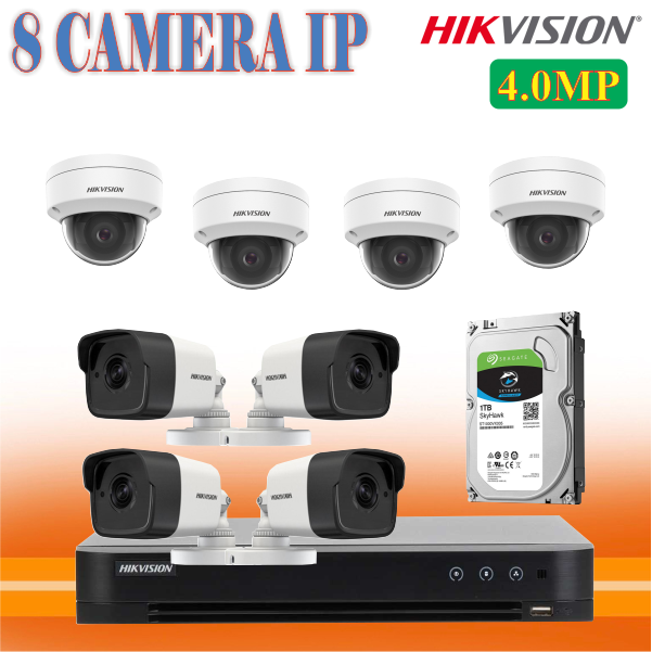 Trọn Bộ 08 Camera IP Hikvision 4.0MP Chính Hãng