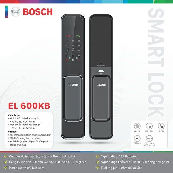 Khóa Cửa Vân Tay Bosch EL600K - Màu Đen