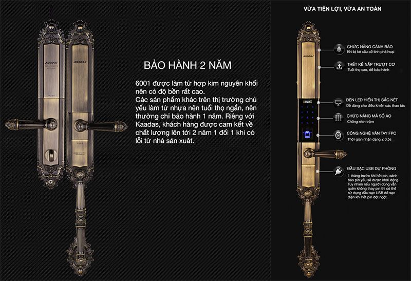 Khóa Cửa Vân Tay Tân Cổ Điển Kaadas 6001