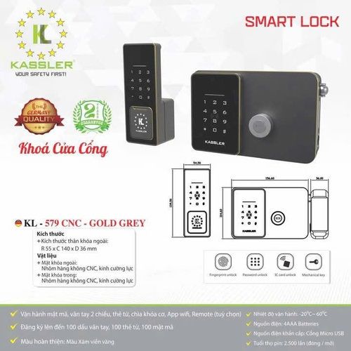  Khoá Cổng Vân Tay Kassler KL-579 CNC 