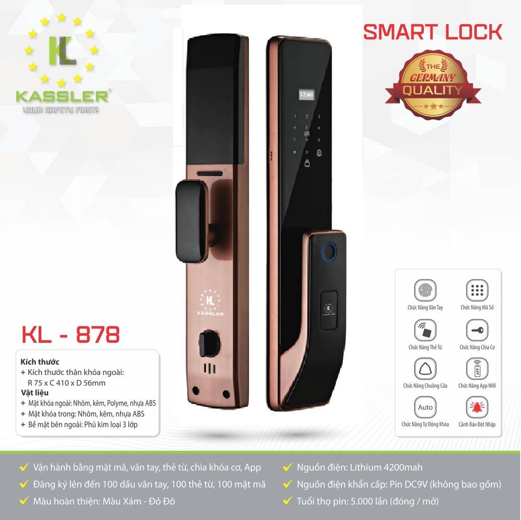 Khóa Cửa Vân Tay Kassler KL-828 App