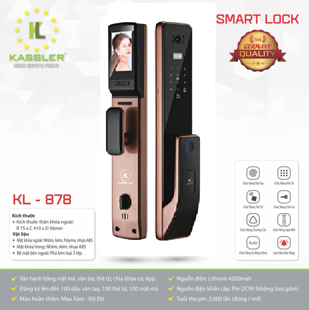 Khóa Cửa Vân Tay Kassler KL-828C Chuông Hình