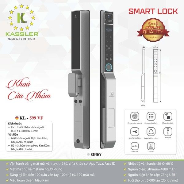 Khoá Vân Tay Cửa Nhôm Kassler KL-599Pro App