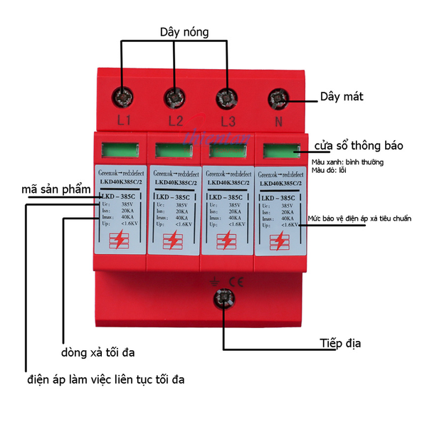  Aptomat Chống Sét LKD40KA385C/3+NPE Đường Nguồn 3Fa 40KA 