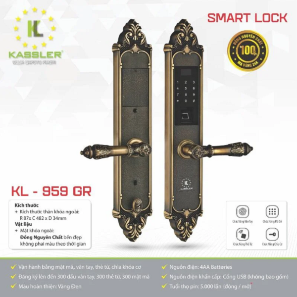 Khóa Cửa Vân Tay Đại Sảnh Kassler KL959GR