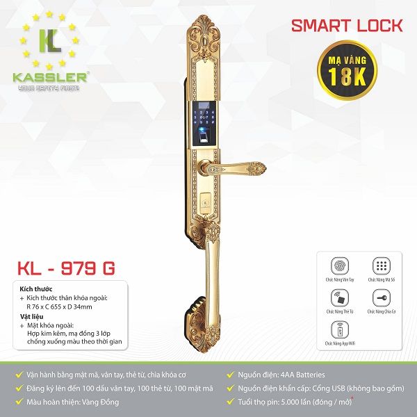  Khóa Cửa Vân Tay Đại Sảnh Kassler KL 979G 