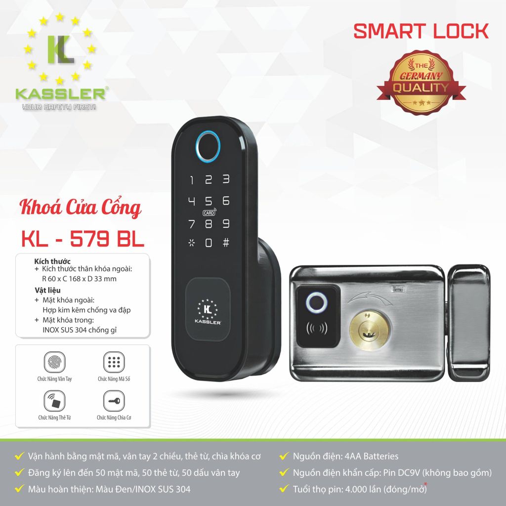 Khóa Vân Tay Cửa Cổng Kassler KL 579BL