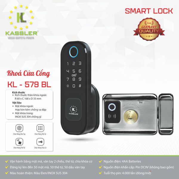  Khóa Vân Tay Cửa Cổng Kassler KL 579BL 