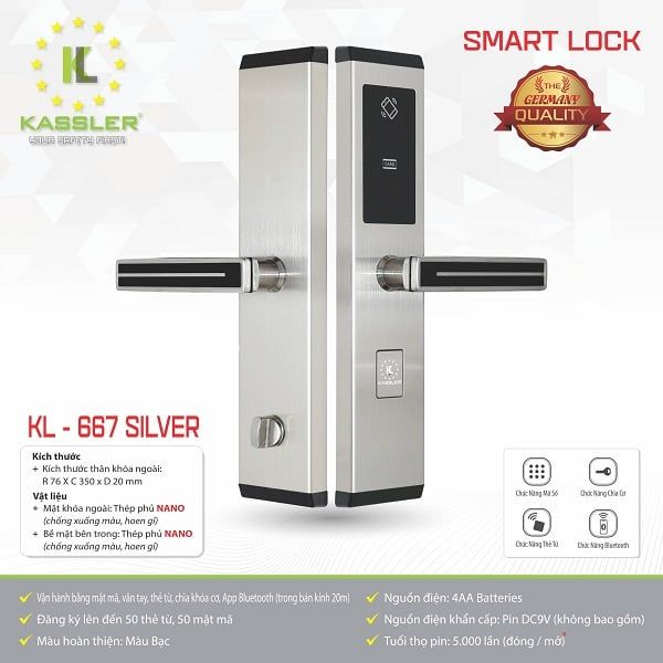 Khóa cửa điện tử Kassler KL-667 SILVER