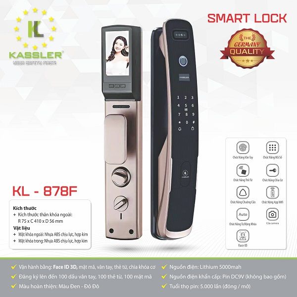 Khóa Cửa Nhận Diện Khuôn Mặt Kassler KL 878F - FaceID