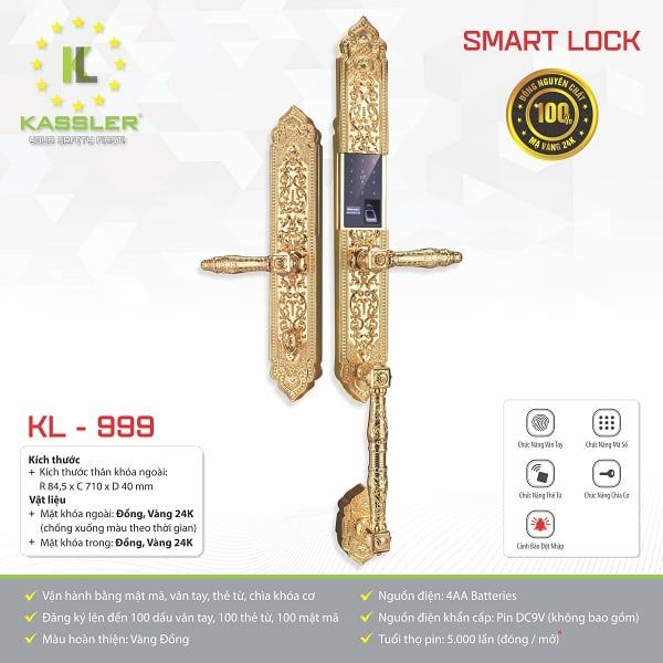 Khóa Cửa Vân Tay Đại Sảnh Kassler KL-999 Gold