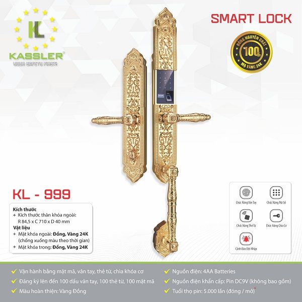  Khóa Cửa Vân Tay Đại Sảnh Kassler KL-999 Gold 